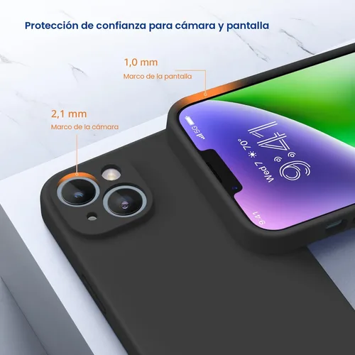 Miniatura 3 de Miracase - Funda diseñada para iPhone 14 de silicona líquida, a prueba de golpes, con protector de pantalla, protección para cámara y forro de Negro