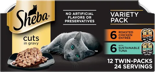 Miniatura 10 de Sheba Perfect Portions - Cortes de comida húmeda para gatos en salsa, plato de pollo asado, plato de pavo tierno, con salmón sostenible y con atún