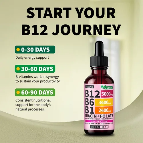 Miniatura 4 de Paquete de (2) Gotas líquidas de vitamina B12 y B6, vitamina B compleja sublingual B12 - Vitamina B 12 5000 mcg - Metilcobalamina B12 para energía