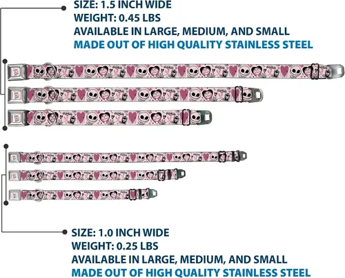 Miniatura 3 de Collar para mascotas de Disney, collar de perro, hebilla de cinturón de seguridad de metal, The Nightmare Before Christmas Jack and Sally Doodles