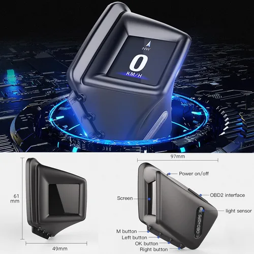 Miniatura 5 de Geloo Pantalla frontal HUD para automóvil, pantalla HUD OBD2 con OBDII GPS Dual System OBD2 Velocímetro Medidor 8 modos Multifunción Medidor