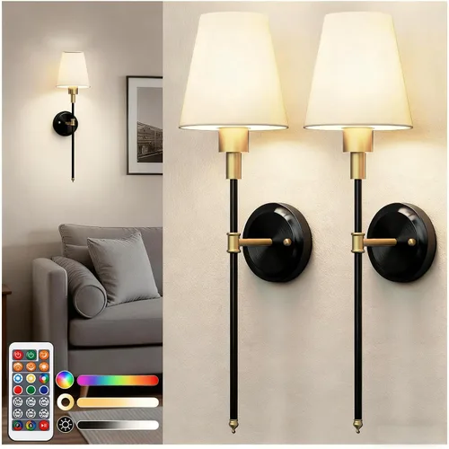 Miniatura 14 de DORESshop Juego de 2 apliques de pared a pilas, inalámbrico, fácil de instalar, regulables y ajustables, lámpara de pared recargable