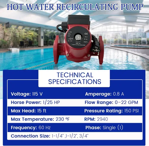 Miniatura 3 de 103252LF Bomba de recirculación de agua caliente, 115 V 1/25 HP, unión de 1 pulgada, compatible con Bell & Gossett NBF-22, bomba circuladora de agua