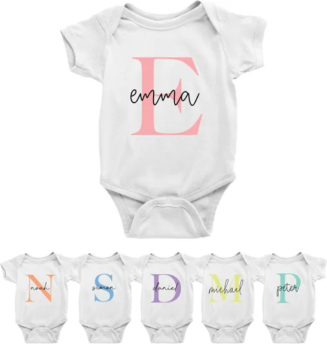 Mameluco de bebé personalizado con inicial y nombre para baby shower Body personalizado para recién nacido Mameluco personalizado Bebe Lindo