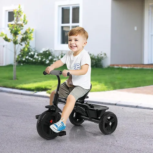 Miniatura 8 de BABY JOY Triciclo para niños pequeños, 7 en 1 con toldo ajustable, asa de empuje para padres, asiento y reposapiés, arnés de seguridad de 5 puntos