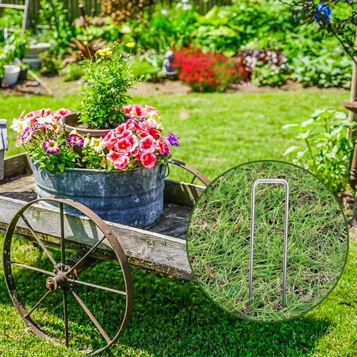 Miniatura 5 de MySit Estacas de jardín de 12 pulgadas, grapas de paisaje, estacas de tienda de campaña de 11Ga, 200 unidades, estacas de metal de acero galvanizado