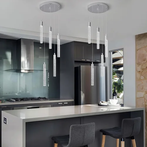 Miniatura 3 de Lámpara moderna colgante de isla de cocina, luz colgante LED regulable, luces colgantes cromadas, mini iluminación colgante de cristal para Cromo