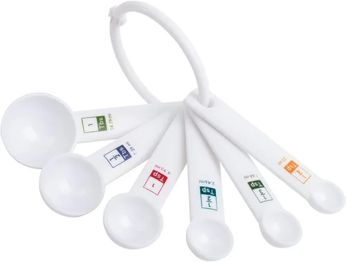 Fox Run Juego de cucharas medidoras de plástico de 6 piezas, color blanco, 1.6 x 9 x 3 pulgadas