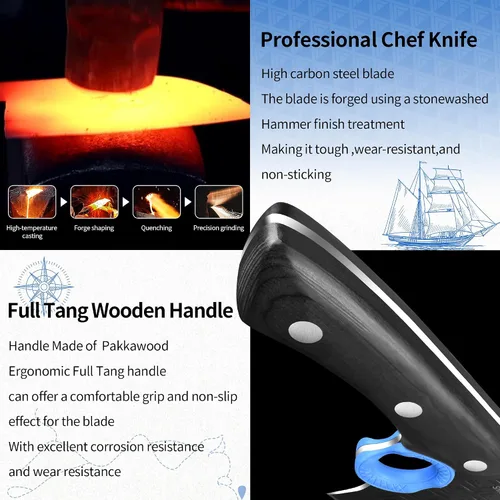 Miniatura 3 de XYJ Auténtico desde 1986, cuchillo de carnicero grande y resistente, cuchillo de chef serbio con estuche, cuchillo de cocina para vegetales