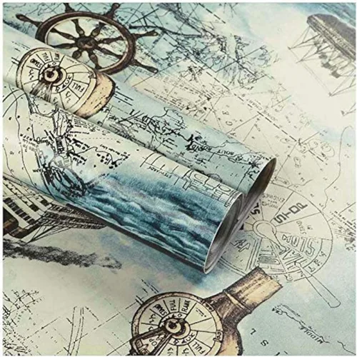 Miniatura 3 de Lependor papel adhesivo removible, 17.71 x 9.8 pies Mapa náutico