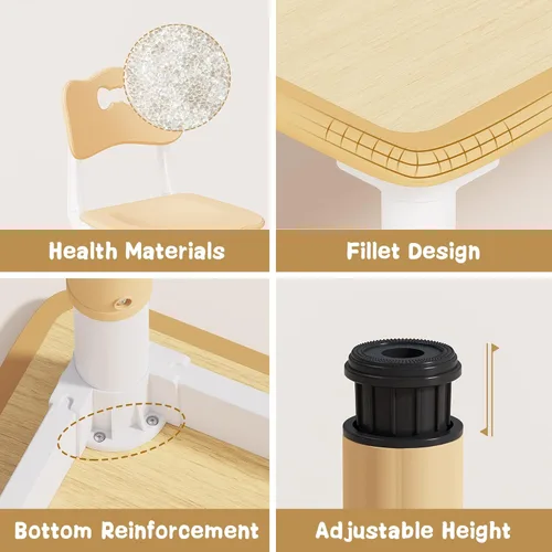 Miniatura 6 de Set de mesa y 4 sillas para niños Brelley, juego de mesa y sillas ajustables en altura para niños pequeños, escritorio con diseño de grafiti, patas