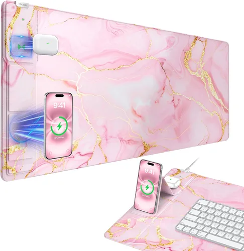 Miniatura 9 de Wireless Charging Mouse Pad with Foldable Phone Holder, 31.5"x15.8" Large Desk Mat for Laptop/Keyboard, Waterproof Ultra-Smooth Surface, Non-Slip