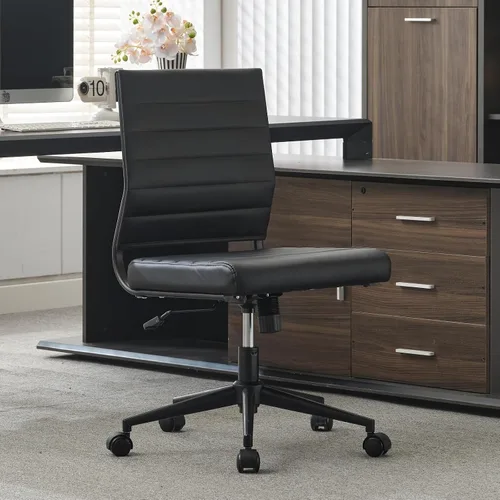 Miniatura 2 de Okeysen Silla de escritorio de oficina sin brazos, ergonómicas giratorias negras sin brazos para sala de conferencias, altura ajustable, silla
