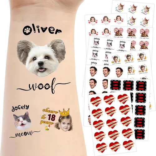 Miniatura 28 de Tatuajes temporales personalizados para la cara, tatuajes faciales personalizados con nombre de foto, logotipo, texto, calcomanía de tatuaje falsa