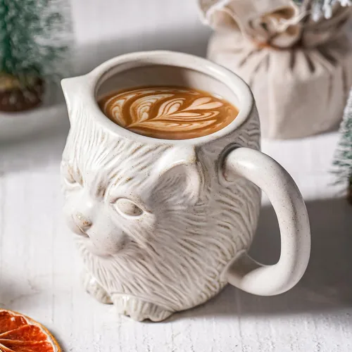 Miniatura 5 de Taza de café de cerámica de gato blanco de 20 onzas, taza de café grande de cerámica, taza con patrón de gato 3D novedoso para café, té, cacao