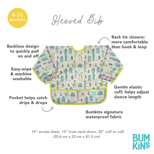 Miniatura 5 de Bumkins impermeable Manga babero, 6-24 meses, Cacti Verde cactus