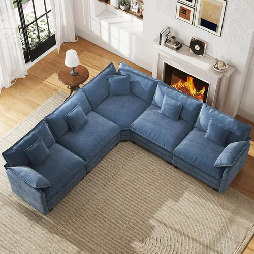 Miniatura 44 de WorthFurni Sofá Seccional Modular de 111.4", Sofá de Nube en Forma de U con 2 Otomanas Móviles, Cómodo Sofá de Chenille de Asiento Profundo