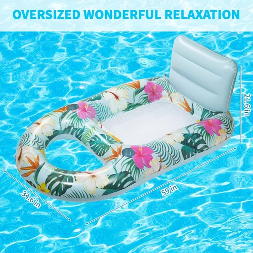 Miniatura 7 de Inflatable Pool Floats Adult - Pool Floaties Pool Lounger Raft for Adults Heavy Duty Water Pool Float with Cup Holder Backrest Swimming Pool Azul