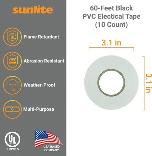 Miniatura 2 de Sunlite 41325-SU - Paquete de 10 cintas eléctricas de PVC, 60 pies x 0.75 pulgadas, para empalmar, proteger y aislar cables, resistente a la Blanco