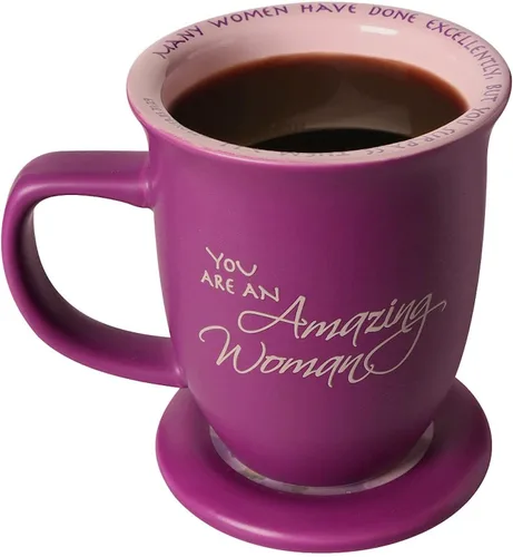 Miniatura 3 de Amazing Woman - Taza y portavasos, tapa de cerámica, taza grande de café o té de 14 onzas, color morado oscuro