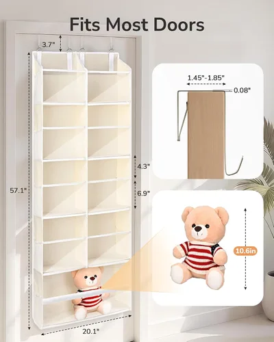 Miniatura 2 de ULG Organizador para colocar sobre la puerta, 5 niveles extra grande para colgar con 10 bolsillos de malla, organizador de puerta para guardería