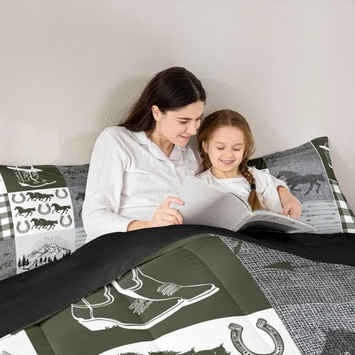 Miniatura 269 de Juego de edredón de oso y ciervo, tamaño individual, ropa de cama de animales salvajes de caza, colcha rústica de cabaña, casa de campo, cuadros