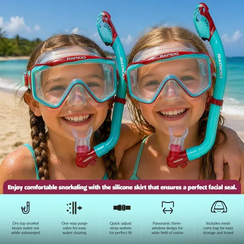 Miniatura 6 de Phantom Aquatics Rapido Clareza Junior Mask and Snorkel Combo Rubí turquesa