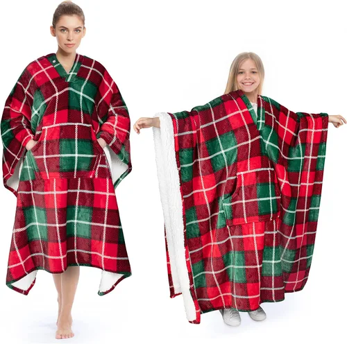 Miniatura 11 de Tirrinia Poncho Blanket Super Soft Comfy Plush Wearable Fleece 2-in-1 Blanket for Adult Women Men Kids