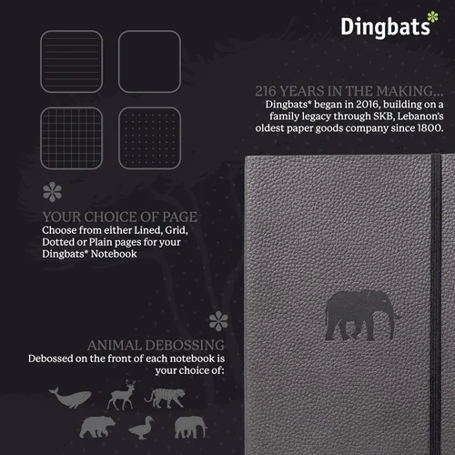 Miniatura 2 de Dingbats* Cuaderno de Escritura Liso Wildlife A5 - Tapa Dura de Cuero Vegano - Ideal para Trabajo, Viajes - Bolsillo, Cierre Elástico y Marcapáginas