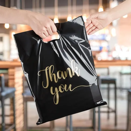 Miniatura 4 de ZORRITA Paquete de 100 bolsas de agradecimiento para pequeñas empresas, bolsas de plástico de 12 x 15 pulgadas con asas, bolsa de mercancía al por