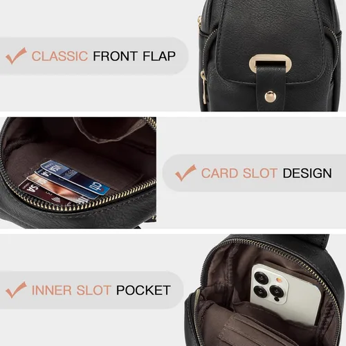 Miniatura 4 de Telena Bolso bandolera para mujer, cangurera cruzada de cuero vegano con correa ajustable