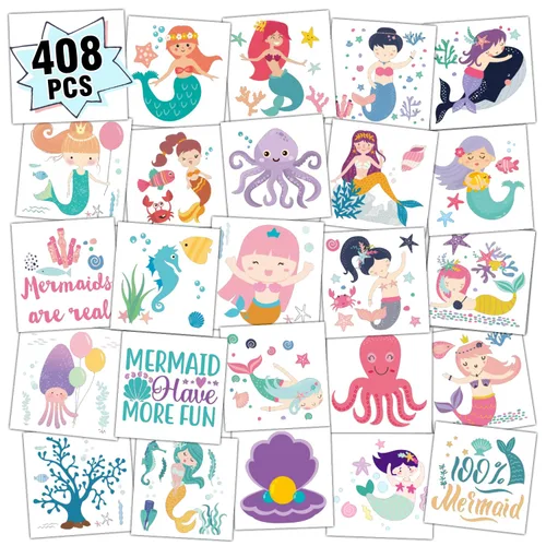 Miniatura 8 de Partywind 408 piezas de tatuajes infantiles para suministros de fiesta, hoja envuelta individualmente, calcomanías de tatuajes temporales para niños