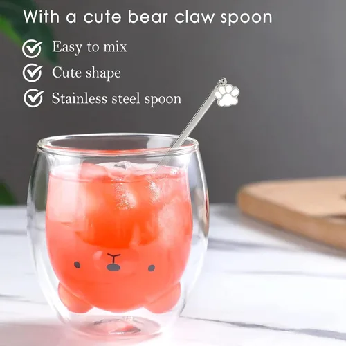 Miniatura 3 de Binoster Tazas Lindas de Oso Kawaii de Vidrio de Doble Pared para Café y Té, Taza de Yogur Divertida, Regalo Novedoso para Mujeres, Sus Amigas