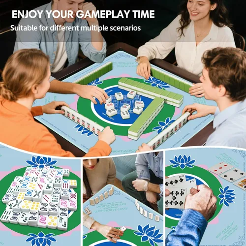 Miniatura 6 de Alfombrilla de Mahjong, alfombrilla de Mahjong para mesa con bolsa, 31.5" x 31.5" de goma antideslizante y de reducción de ruido para juegos de mesa