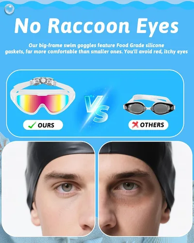 Miniatura 2 de Gafas de natación antivaho anti UV, visión amplia y sin fugas, gafas de natación y gorro de natación para hombres, mujeres, adultos y jóvenes Blanco