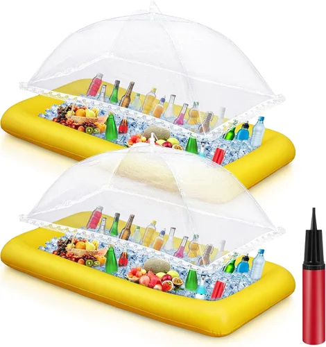 Miniatura 11 de Leitee Kit de barra inflable de 5 piezas, incluye bandeja de buffet de ensalada con tapón de drenaje, cubierta de malla, recipientes de bebidas