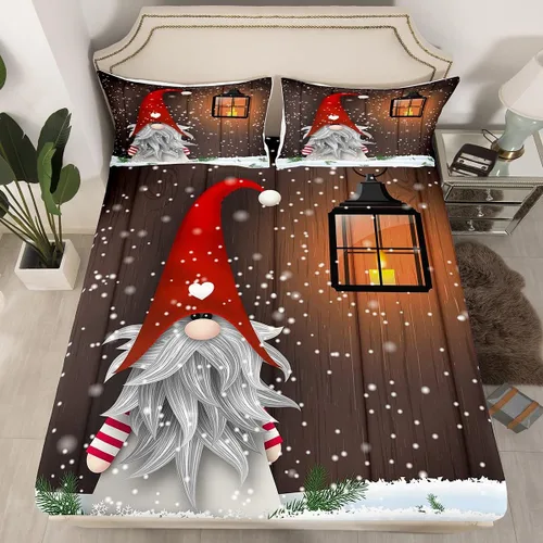 Miniatura 25 de Erosebridal Sábana bajera ajustable de Papá Noel con bolsillo profundo para niños, niñas y niños, juego de ropa de cama de Navidad para niños