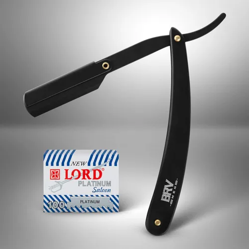 Miniatura 6 de BRV MEN Navaja de barbero profesional de filo recto con 100 hojas de afeitar de un solo filo Navajas rectas para hombres Accesorios de barbería