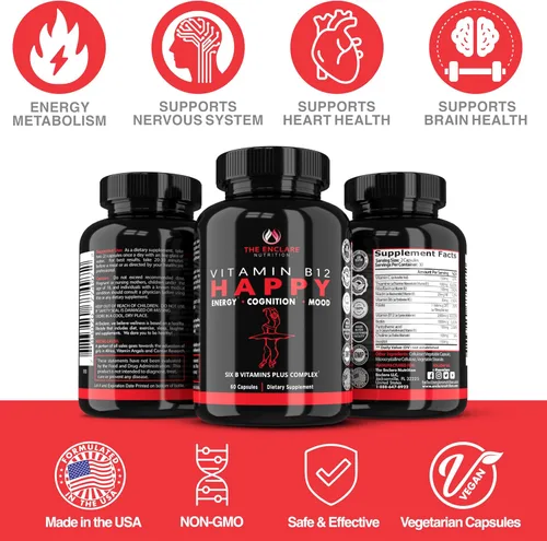 Miniatura 10 de THE ENCLARE NUTRITION Vitamina B12 - Complejo de vitamina B con vitamina C, biotina, inositol, ácido fólico, vitaminas B, vitaminas B1, B2, B3, B4