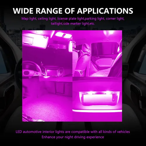 Miniatura 6 de Jeseny Bombilla LED rosa para interior de coche, paquete de 3, 24