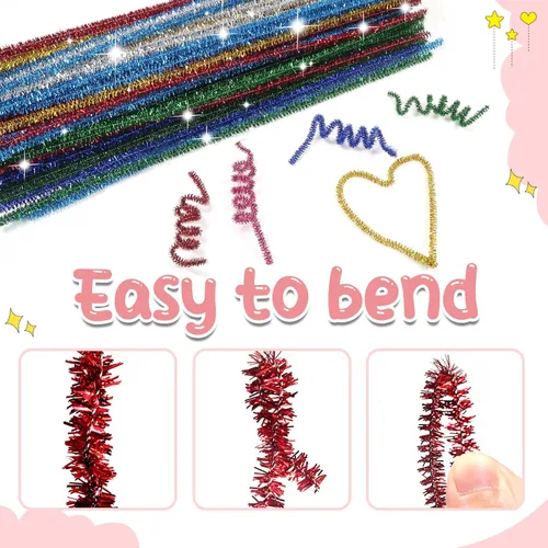 Miniatura 3 de TOAOB - 100 limpiapipas con purpurina, 10 colores, metálicos, suministros para manualidades, tallos de felpilla de 0.236 in x 12 pulgadas