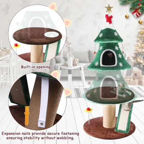 Miniatura 5 de Árbol de Navidad para gatos de 53 pulgadas, torre para gatos con 2 condominios y postes rascadores de sisal para interiores, diseño de árbol
