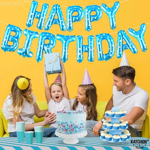 Miniatura 5 de KatchOn Cartel y globos de feliz cumpleaños azul claro – Cartel de lunares de 16 pulgadas para decoración de cumpleaños azul de niña Estrella azul