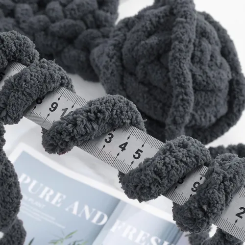 Miniatura 5 de HOMBYS Hilo de Chenille Grueso Carbón para Crochet, Hilo Grueso Espeso y Esponjoso para Tejer, Hilo Súper Grueso para Tejer Mantas a Mano, Hilo