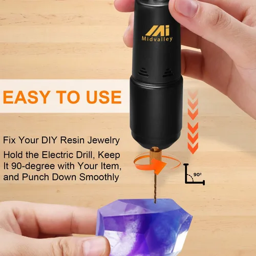 Miniatura 2 de Midvalley - Juego de taladro eléctrico de resina, mini taladro de mano eléctrico con 10 brocas helicoidales (0.028-0.047 in) y 600 pines de ojo