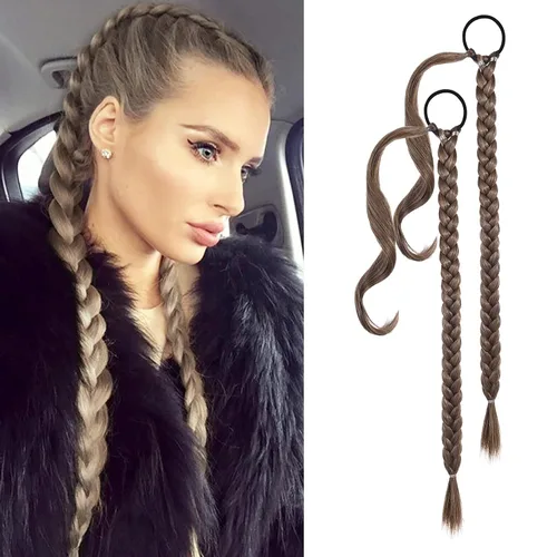 Miniatura 32 de YOGFIT 2 piezas Extensión de cola de caballo trenzada DIY, extensión de cola de caballo larga y lacia con envoltura natural, cabello sintético suave