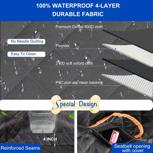 Miniatura 3 de Funda de asiento de coche para perro 600D a prueba de arañazos, antideslizante, duradera, impermeable, fundas de asiento trasero para mascotas