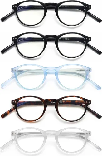 Miniatura 8 de EYEURL Paquete de 4 lentes de lectura redondos pequeños para mujeres y hombres, para colgar en el cuello, lentes TR90 con bloqueo de luz azul
