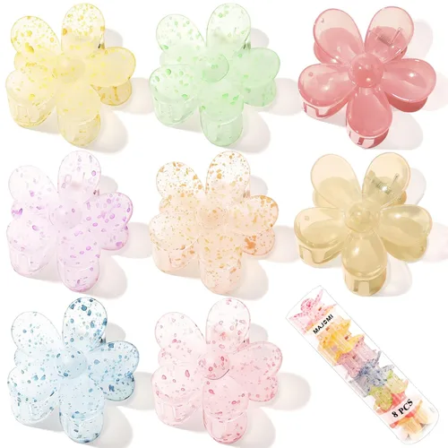 Miniatura 8 de Pinzas para el pelo de flores, 8 unidades, lindas pinzas para el cabello, pinzas para el cabello mate, pinzas de garra grande, sujeción fuerte