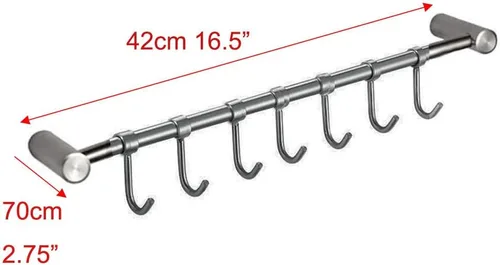 Miniatura 2 de Estante organizador de utensilios de cocina de acero inoxidable de 16.5 pulgadas con ganchos móviles para cacerola, cuchara, toalla